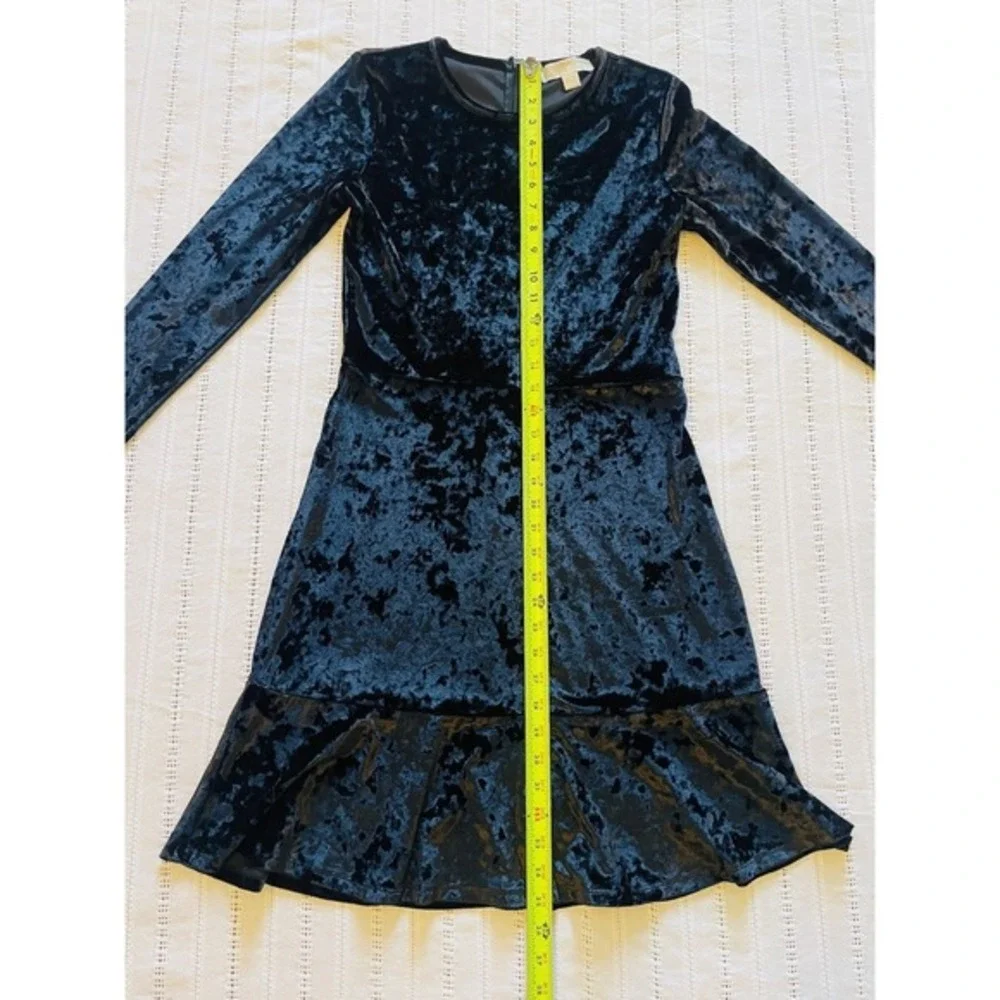 Michael Kors Crushed Velvet Black Long Sleeve A-Line Above The Knee Dress. Small